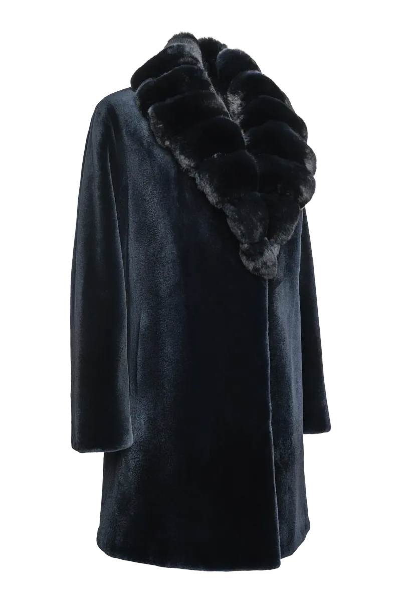 Reversible Fitted Sheared Mid Length Mink Fur Coat - Chinchilla Shawl Collar