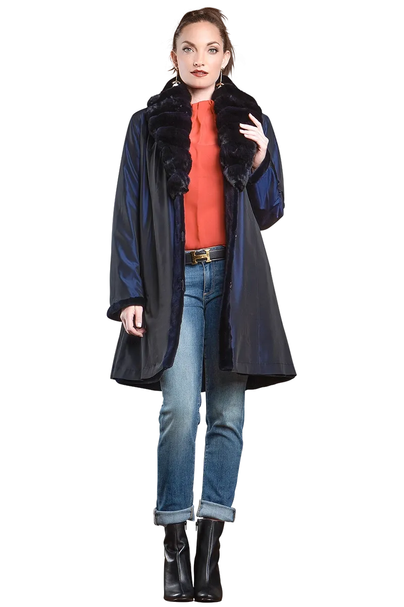 Reversible Fitted Sheared Mid Length Mink Fur Coat - Chinchilla Shawl Collar